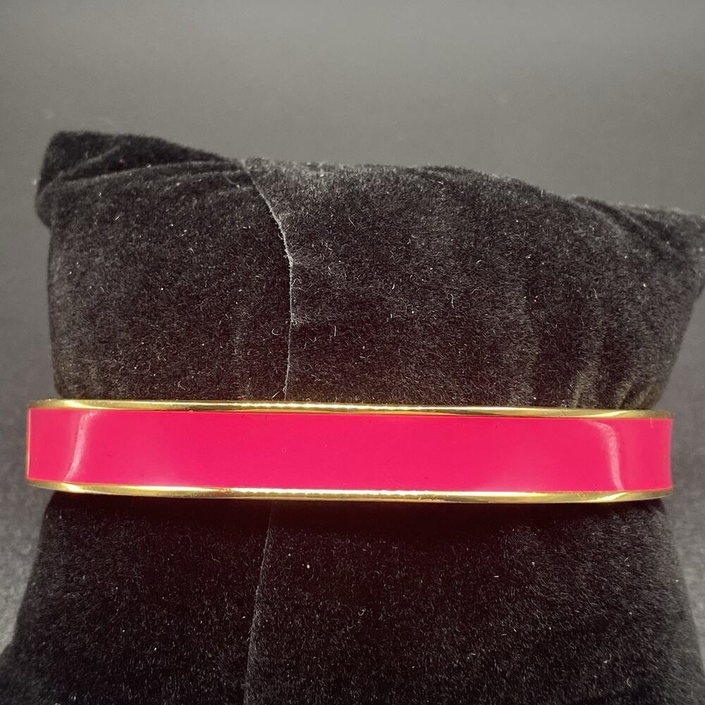 Talbots Pink Enamel Hinged Bangle Bracelet Gold Tone